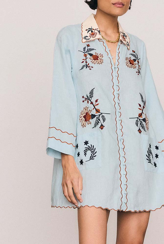 Scallop Edge Mini Dress in Mint Blue