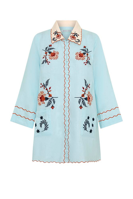 Scallop Edge Mini Dress in Mint Blue