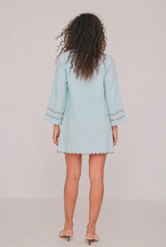 Scallop Edge Mini Dress in Mint Blue