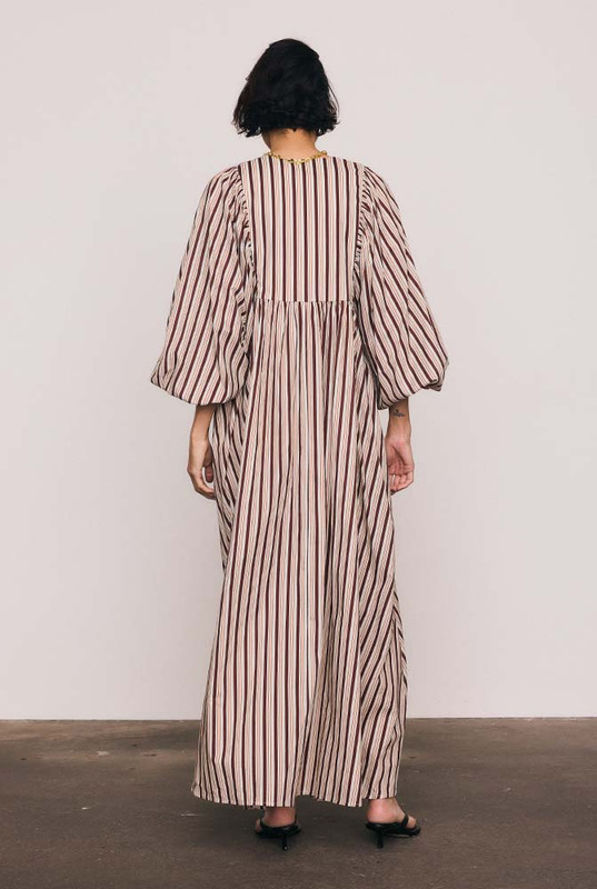 Scallop Embroidery Bib Maxi Dress in Stripe