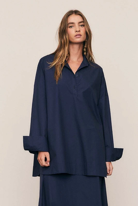 Oversized Kaftan Shirt in Navy