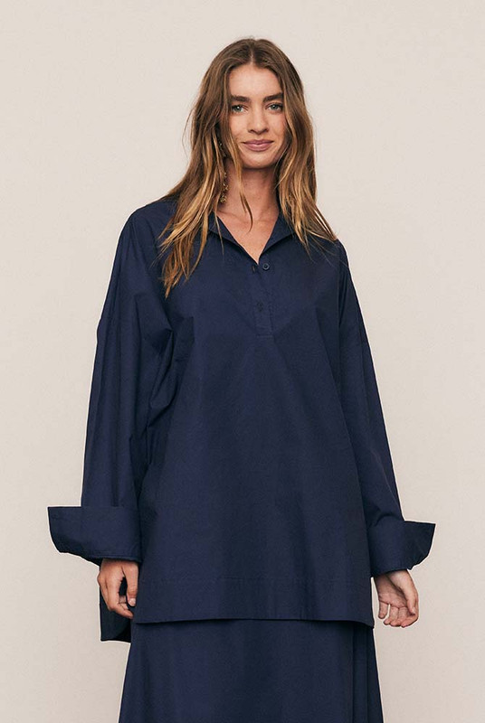 Oversized Kaftan Shirt in Navy