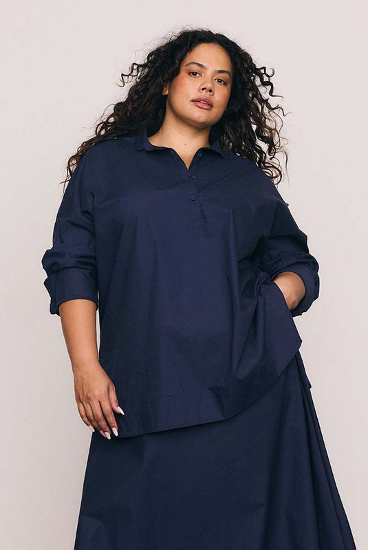 Oversized Kaftan Shirt in Navy