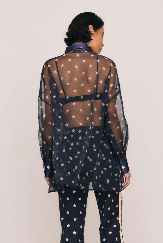 Star Oversized Sheer Shirt in Navy