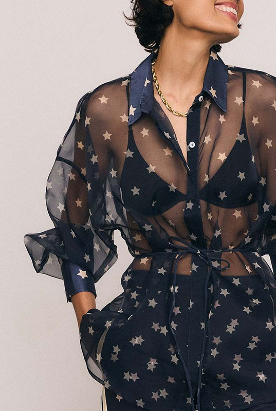 Star Oversized Sheer Shirt in Navy