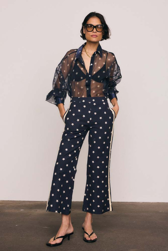 Crop Star Linen Pant in Navy