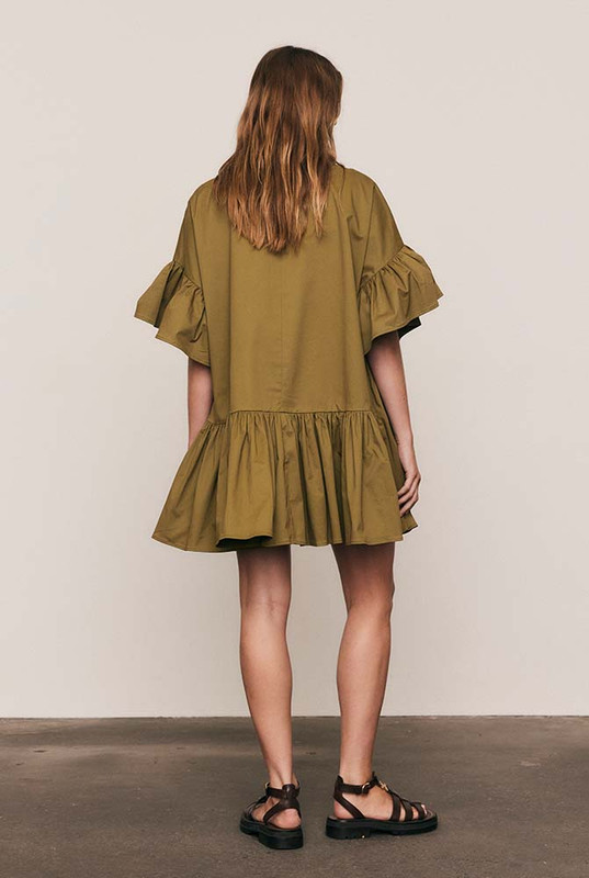 Olive Genoa Cotton Dress in Khaki