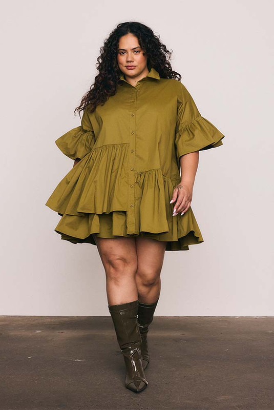 Olive Genoa Cotton Dress in Khaki