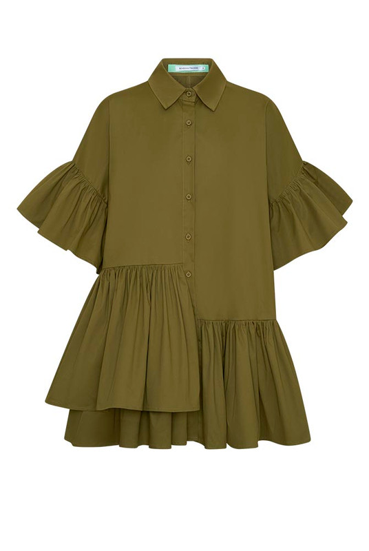 Olive Genoa Cotton Dress in Khaki