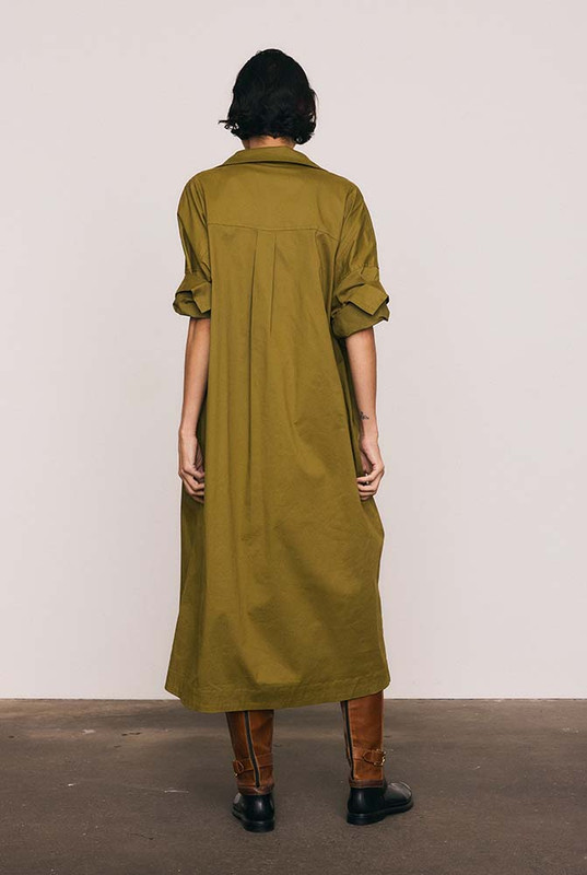 Olive Work Smock Dress in Khaki