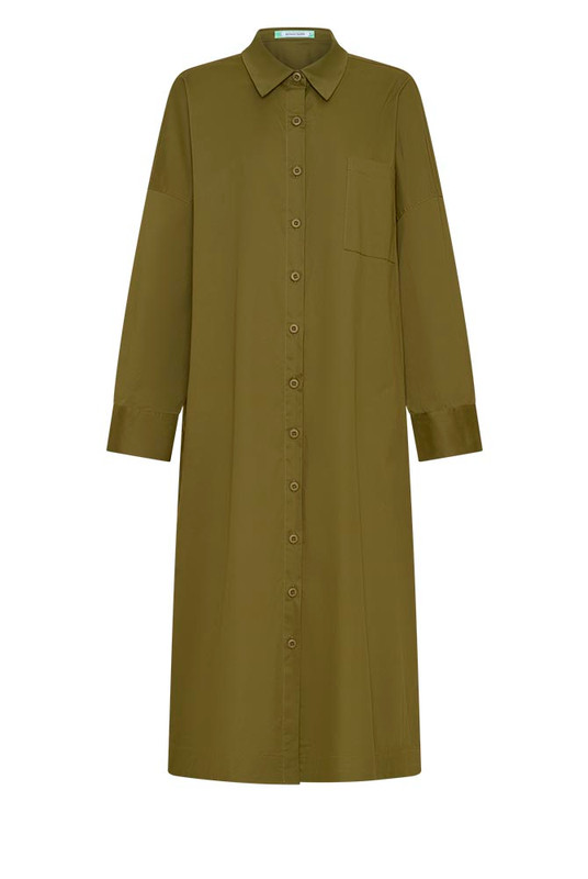 Olive Work Smock Dress in Khaki