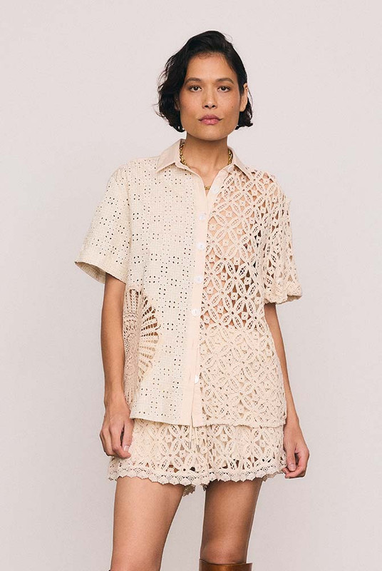 Crochet Spliced Shirt in Ecru