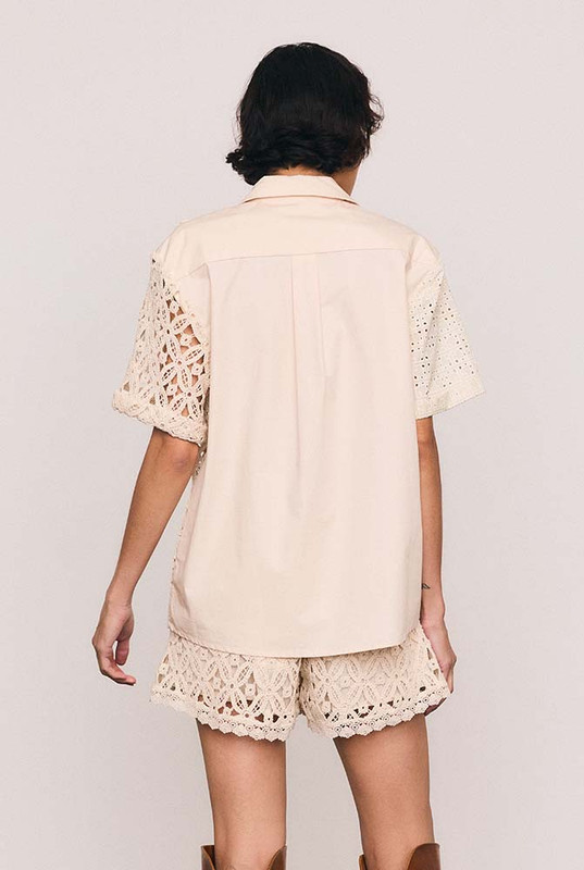 Crochet Spliced Shirt in Ecru