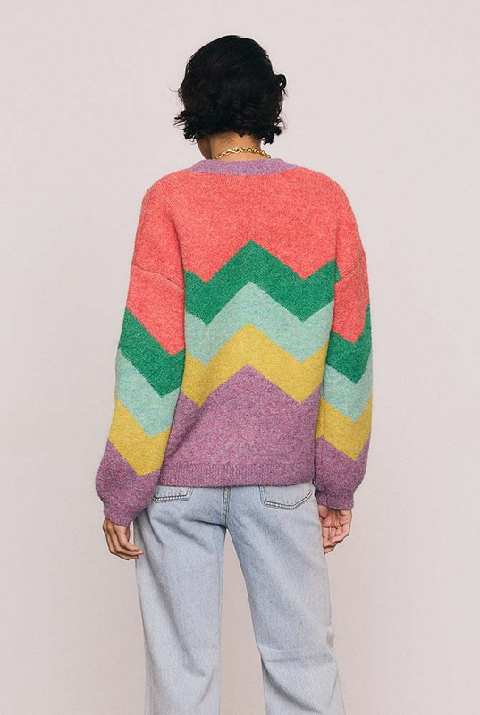 Zig Zag Fluffy Knit Cardi in Spliced