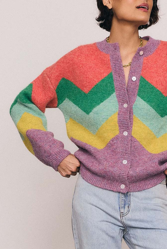 Zig Zag Fluffy Knit Cardi in Spliced