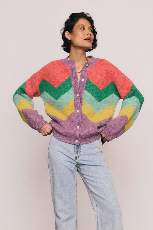 Zig Zag Fluffy Knit Cardi in Spliced