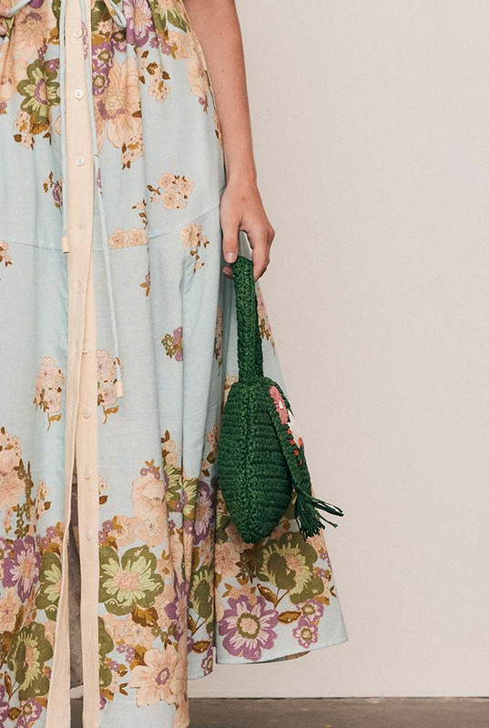 Raffia Floral Mini Bag in Green