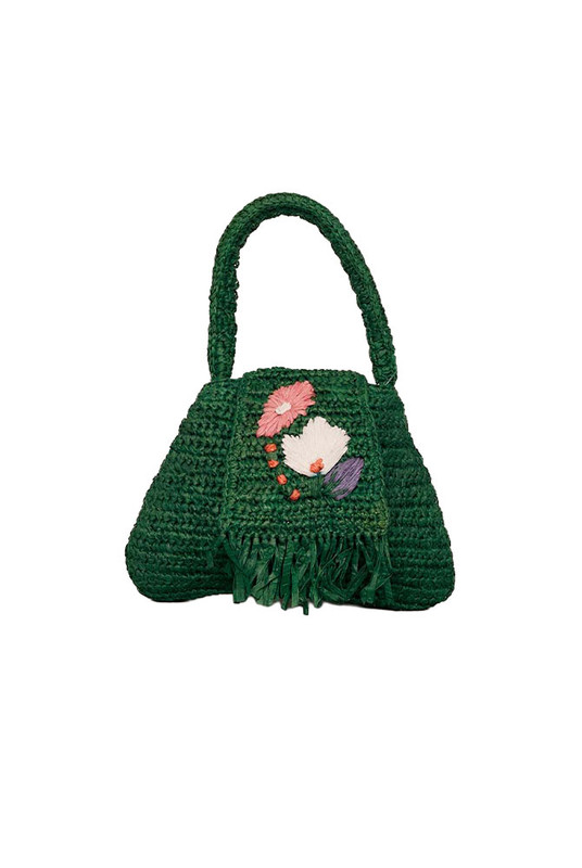 Raffia Floral Mini Bag in Green