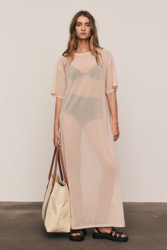 Mesh Tee Dress in Buff