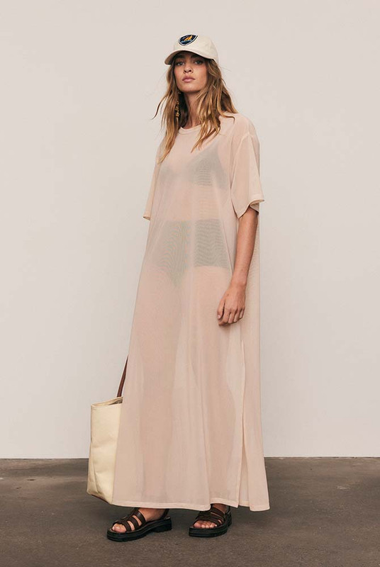 Mesh Tee Dress in Buff