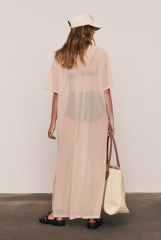Mesh Tee Dress in Buff