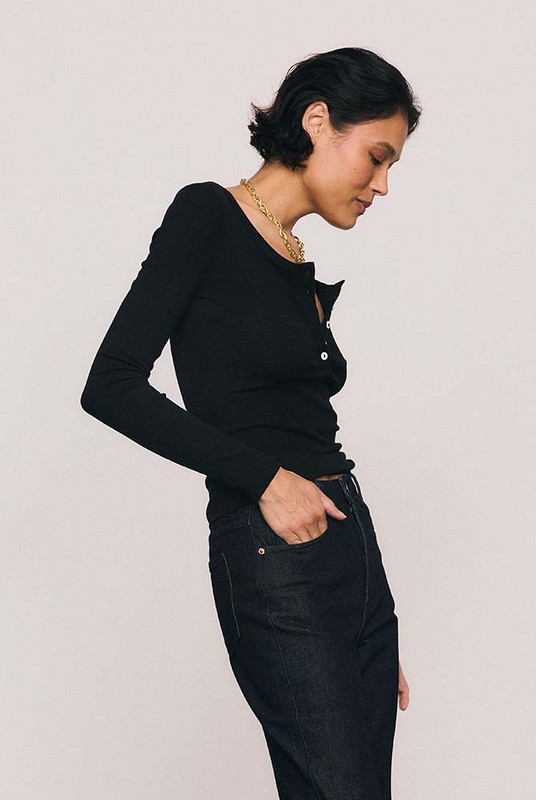 Rib Long Sleeve Basic in Black