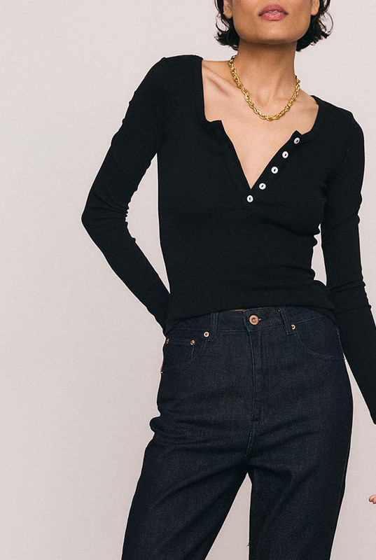 Rib Long Sleeve Basic in Black