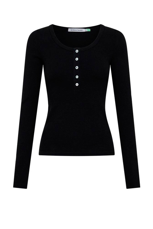 Rib Long Sleeve Basic in Black