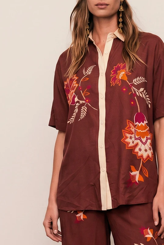 Palme Short Sleeve Shirt in Mahogany