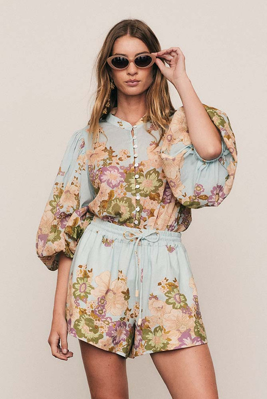 Alma Puff Sleeve Blouse in Blue