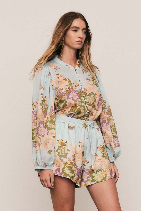 Alma Puff Sleeve Blouse in Blue