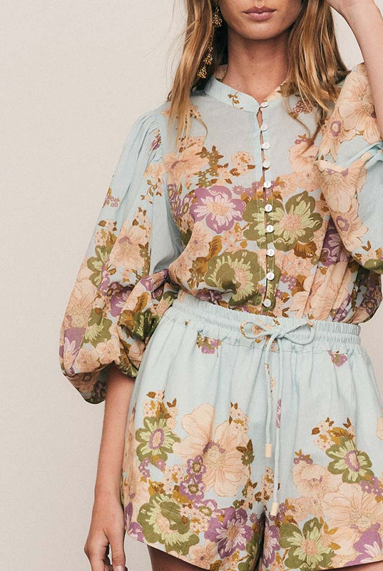 Alma Puff Sleeve Blouse in Blue