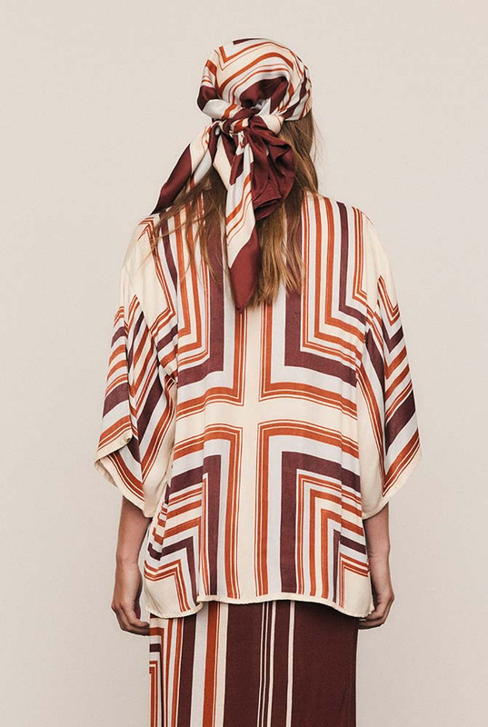 Scarf Satin Oversized Shirt in Multi