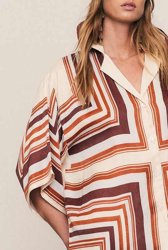 Scarf Satin Oversized Shirt in Multi