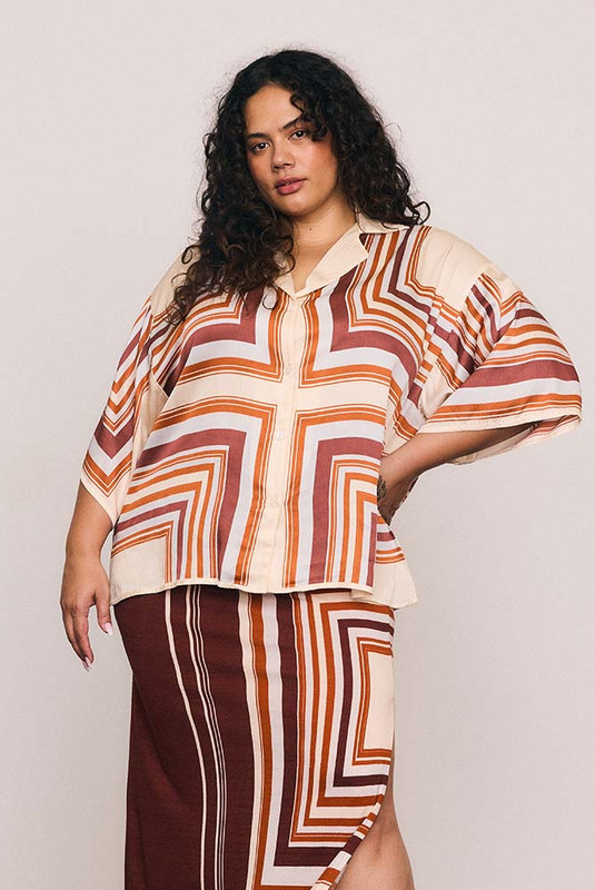 Scarf Satin Oversized Shirt in Multi