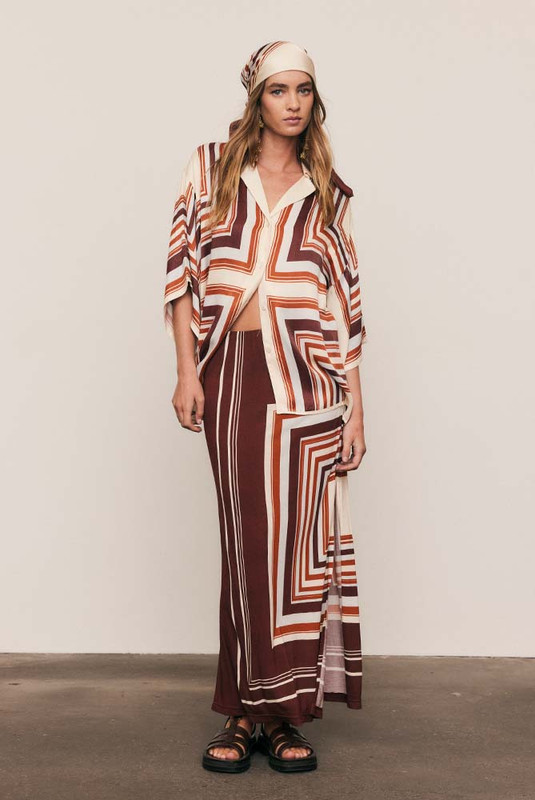 Scarf Jersey Midi Skirt in Multi