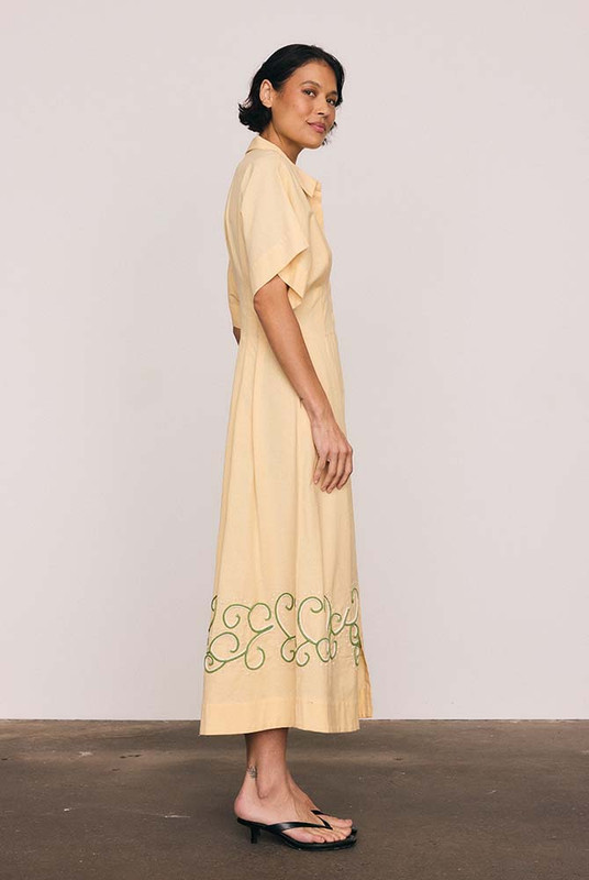 Paige Waisted Midi Dress in Buff