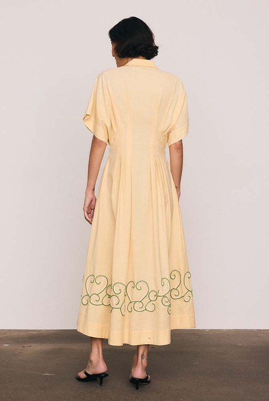 Paige Waisted Midi Dress in Buff