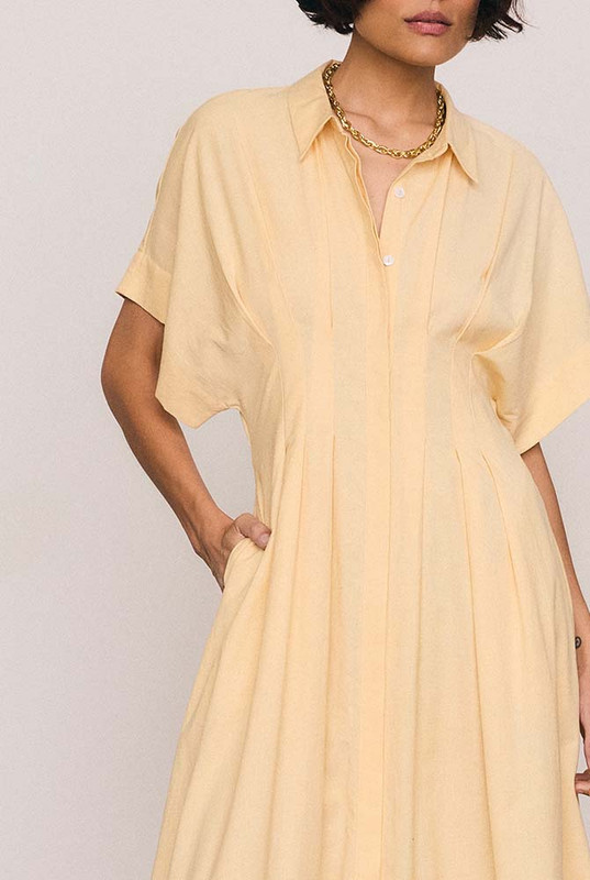 Paige Waisted Midi Dress in Buff