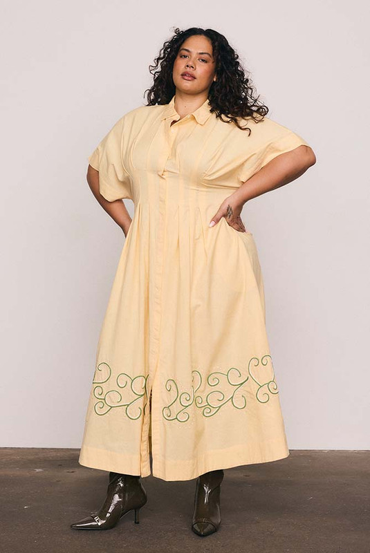 Paige Waisted Midi Dress in Buff