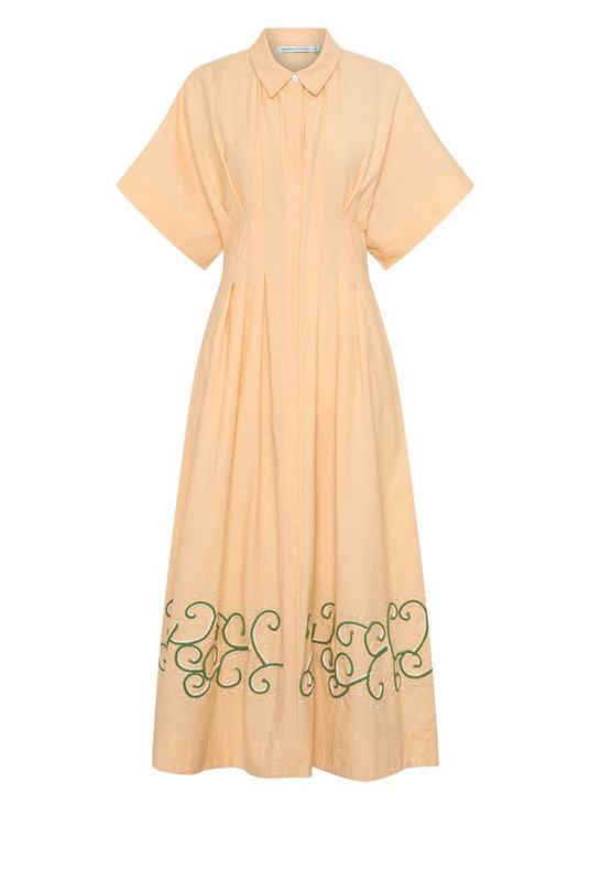 Paige Waisted Midi Dress in Buff