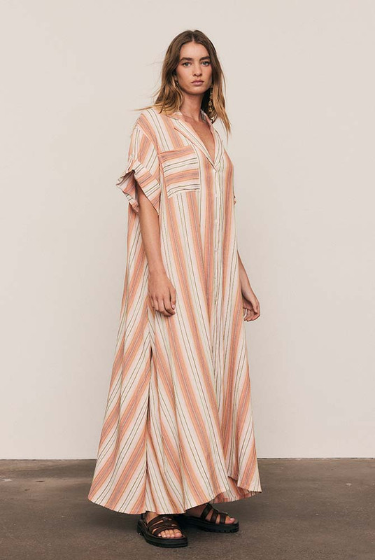 Stripe Swing Shirt Dress in Coral Stripe