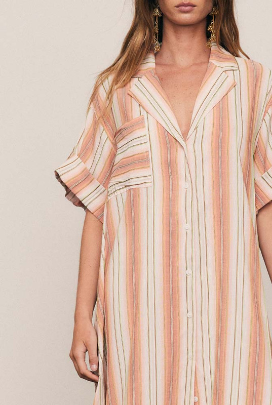 Stripe Swing Shirt Dress in Coral Stripe