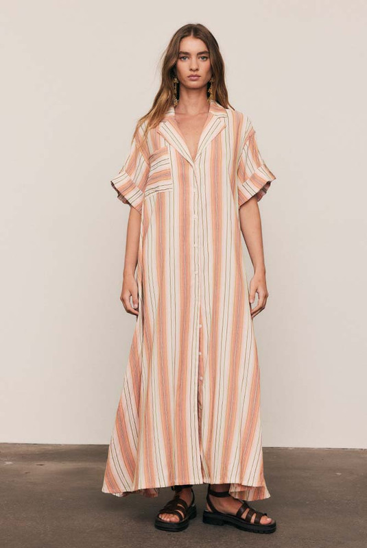 Stripe Swing Shirt Dress in Coral Stripe