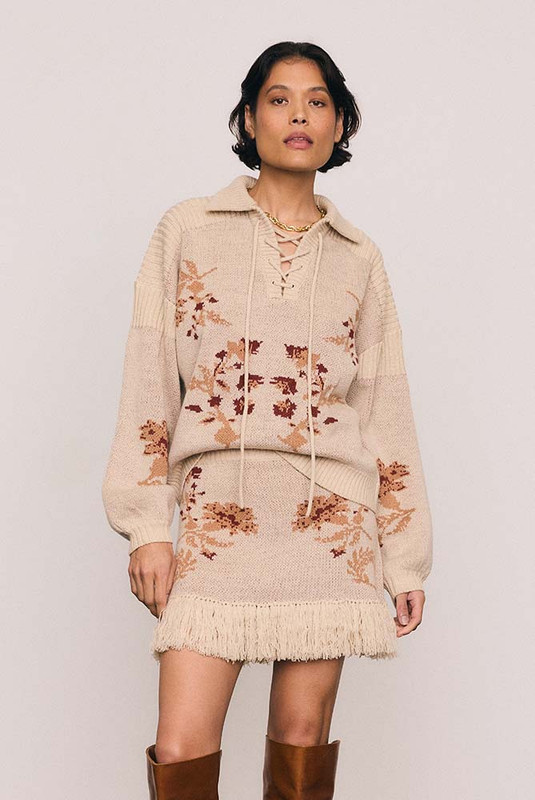 Archer Eyelet Knit Jumper in Buff