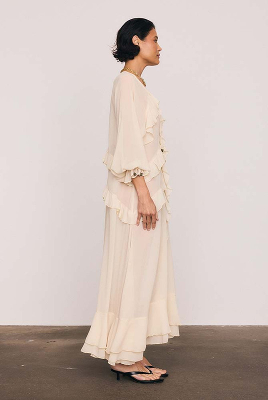 Waterfall Frill Maxi Dress in Cream