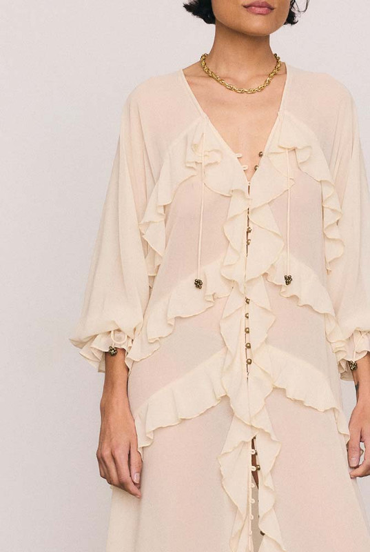 Waterfall Frill Maxi Dress in Cream