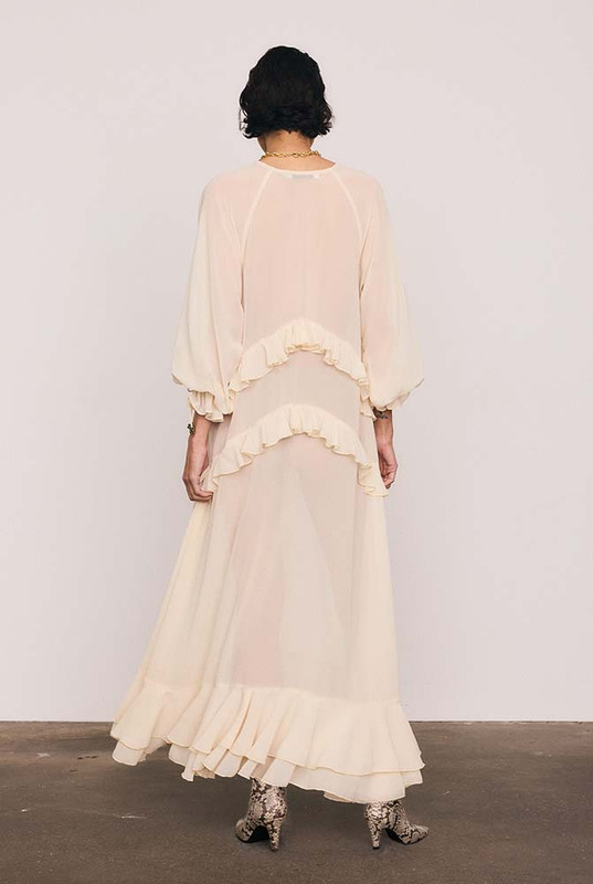 Waterfall Frill Maxi Dress in Cream