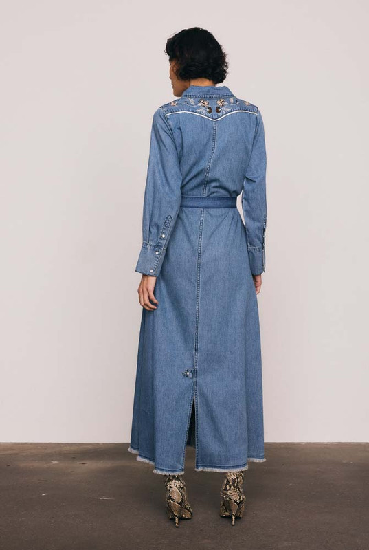 Paisley Opera Denim Dress in Mid Blue