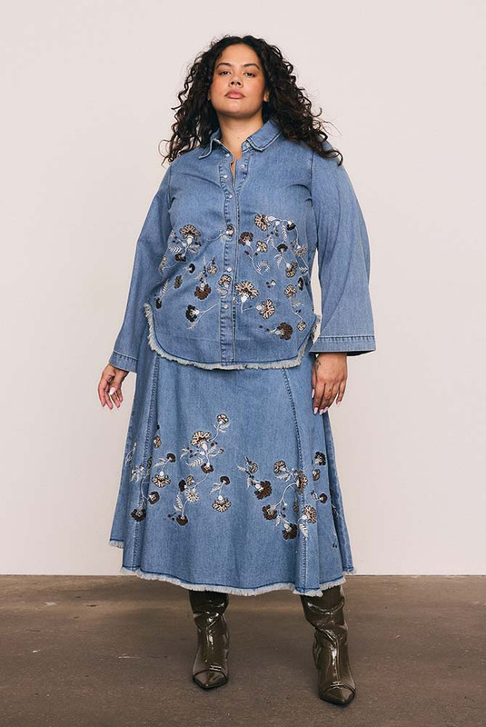 Paisley Border Circle Skirt in Mid Blue